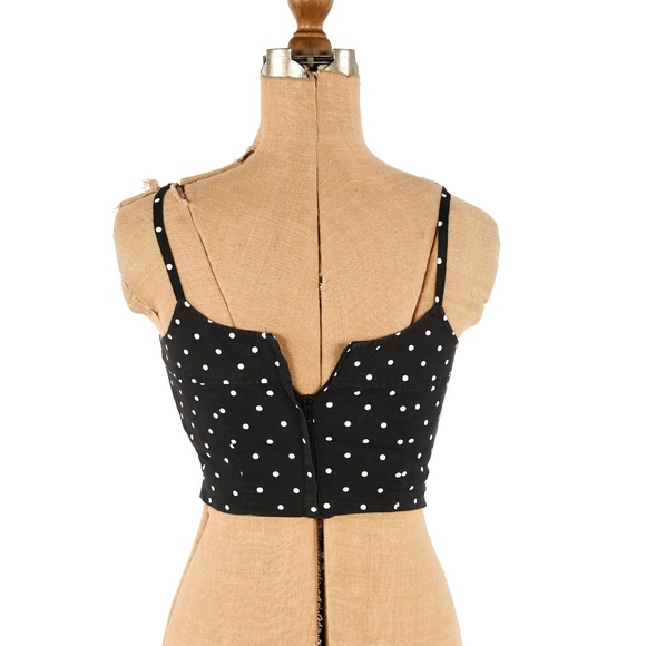 Vintage 90s Black & White Polka Dot Spaghetti Strap Bustier Crop Tank Top Small - Picture 5 of 5